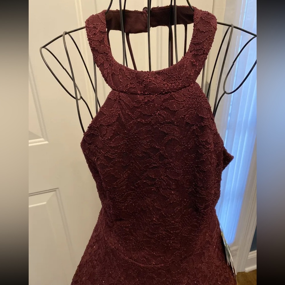 New B. Smart Burgundy Wine Short Formal Semi-formal Dress Size 13 Lace Glitter - Picture 2 of 10
